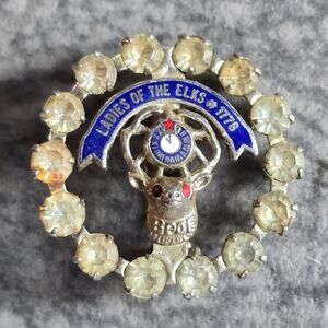 Vintage Elks pin brooch Ladies of the Elks #1778 circle gold tone rhinestone